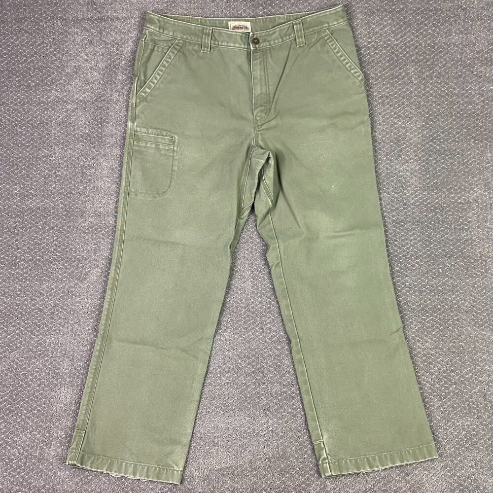 Katahdin Iron Works Pants 38 x 32 Olive Green Canvas Cotton LL Bean